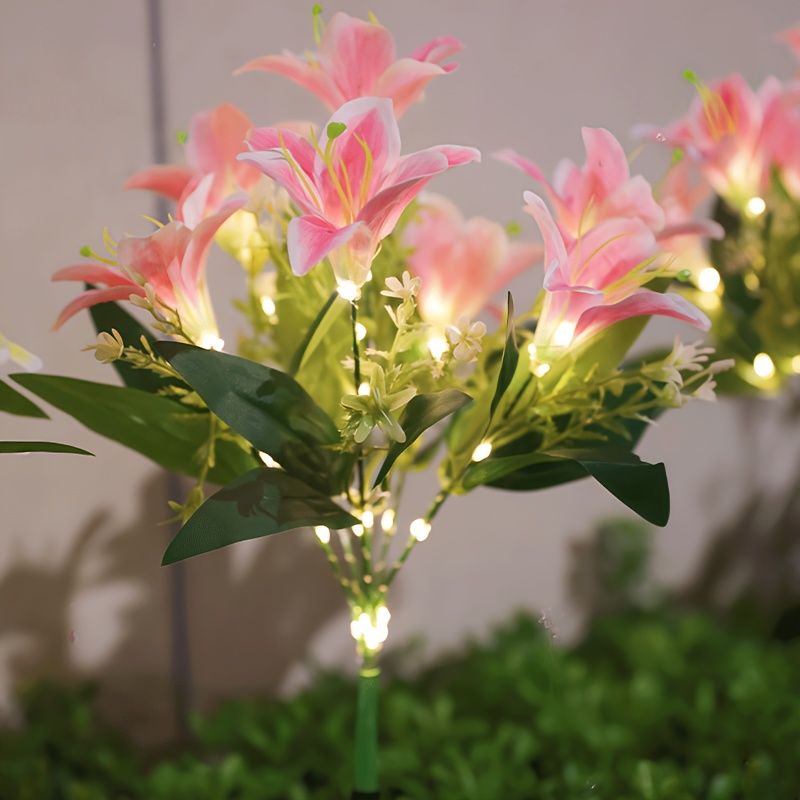 Outdoor Lighting Effects - Çok Çiçekli Pembe Zambak Güneş Enerjili
